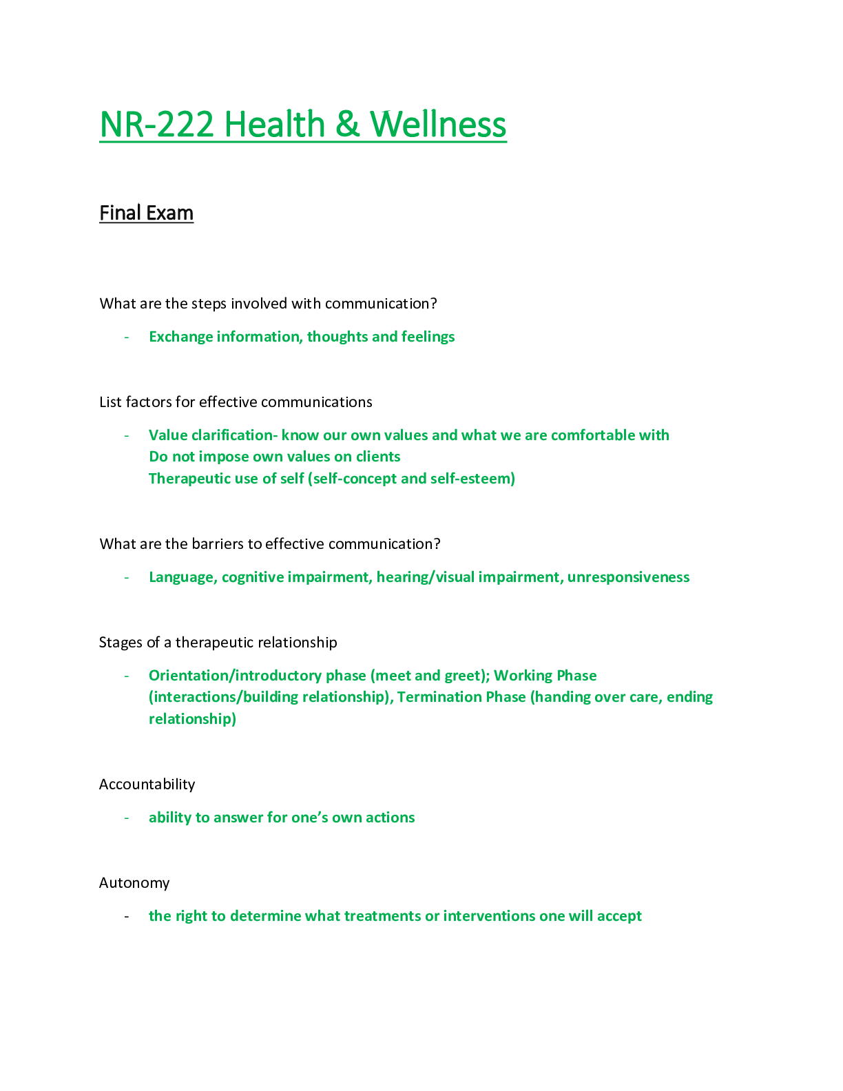 Preview of NR222 / NR 222 Final Exam (Latest Update): Health & Wellness -  Chamberlain